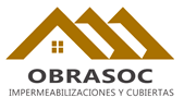 Logotipo de OBRASOC Impermeabilizaciones y Cubiertas con icono de tejado en dorado